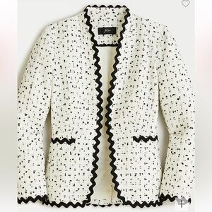 J crew  going out ivory black  spotted tweeded jacket si 8 office career preppy